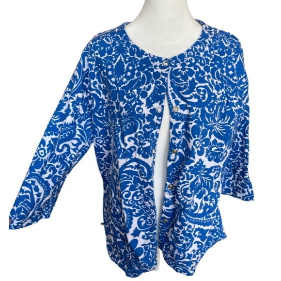 Onque Casuals blue and white button up cardigan XL - Picture 1 of 4